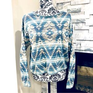 Denim & Supply Ralph Lauren Aztec Print Knit Cotton Sweater Blue White XS